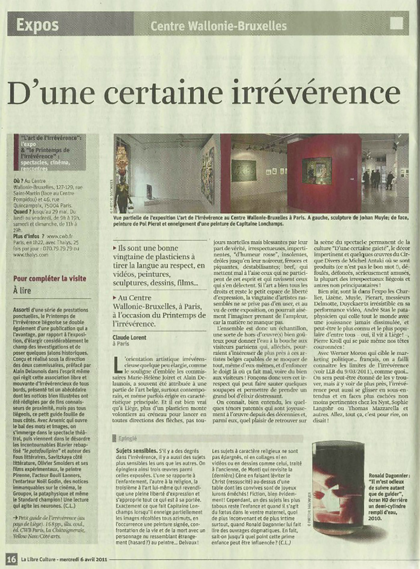 La libre belgique novembre article claude lorent
