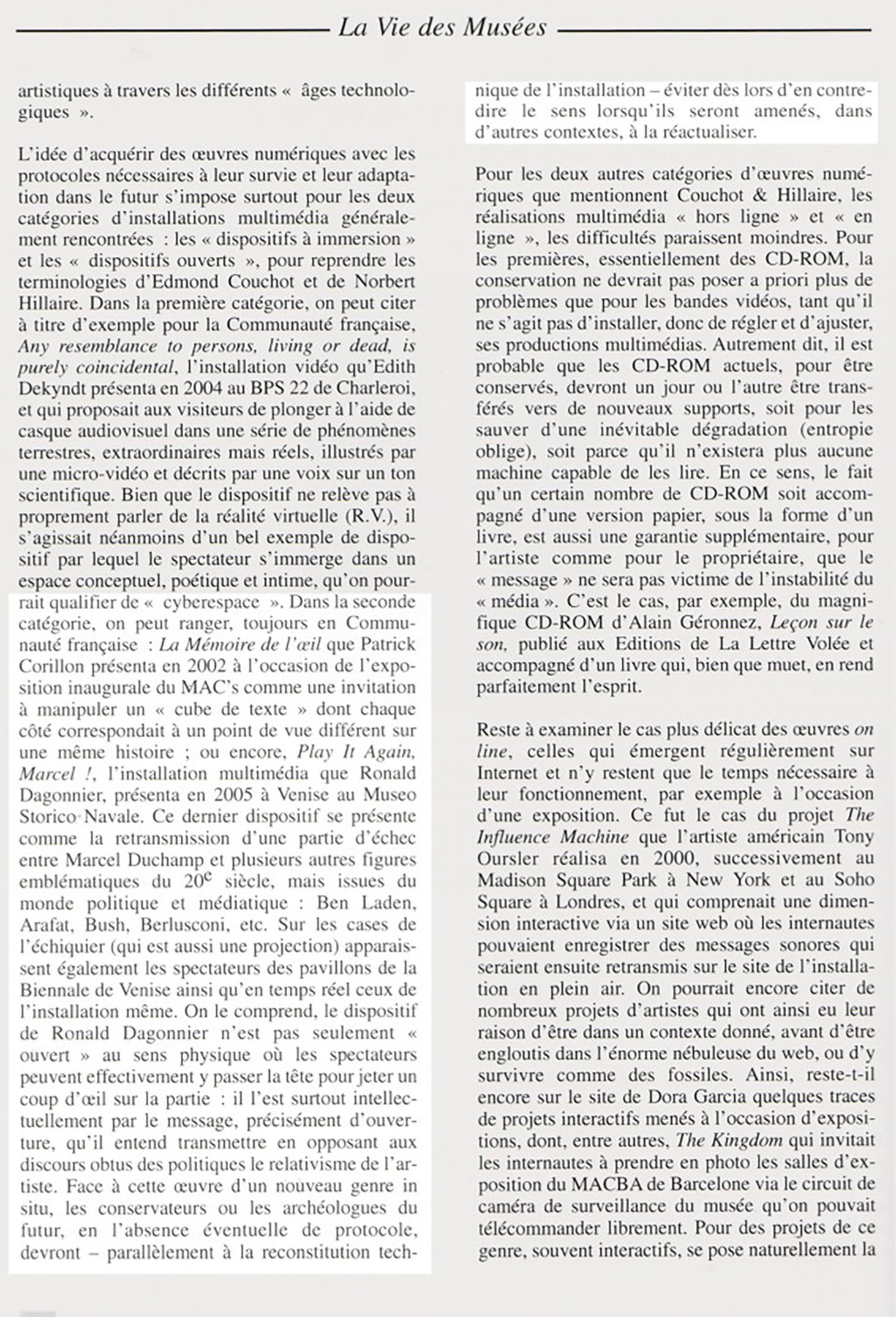 La vie des musées mai 2006 article denis Gielen